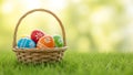 A basket filled with colorful easter eggs sitting in the grass (ai generated) Royalty Free Stock Photo
