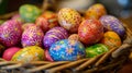 Basket Filled With Colorful Painted Eggs, A Vibrant Collection of Easter Delights