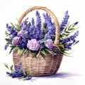 Beautiful Lavender And Rose Bouquet In Hyperrealistic Illustration Style