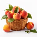basket filled with ripe sweet peaches isolated on white background