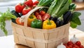Additional onions and cherry tomatoes are placed outside the basket Royalty Free Stock Photo