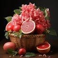 Fresh And Tasty Grapefruit Basket With Apple - Floral Still-life Inspired