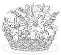 Basket with flowers, contours