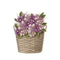 Basket With Flowers, Holiday Clipart, Watercolor Illustration
