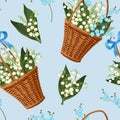 Basket with flowers seamless