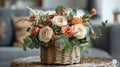 Basket of Flowers on Table Royalty Free Stock Photo