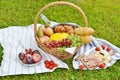 Basket with Food Fruit Bakery Picnic Royalty Free Stock Photo