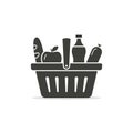 Basket with food icon, grocery shopping, vector isolated black symbol, flat design Royalty Free Stock Photo