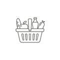 Basket with food icon, grocery shopping, vector line isolated symbol, flat design Royalty Free Stock Photo