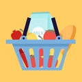 Basket with food. Online purchase of food products on the Internet. Local market and grocery store. Online grocery shopping. Food Royalty Free Stock Photo