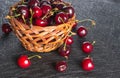 Basket with fresh cherries and strawberries Royalty Free Stock Photo