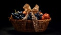Basket of fresh fruit, a gift of nature healthy gourmet dessert generated by AI