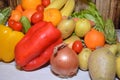 Basket fresh fruit vegetable healthy food for diet Royalty Free Stock Photo