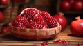 Basket of fresh pomegranate seeds, sweet and vibrant Royalty Free Stock Photo