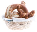 Basket with fresh Pretzels on white Royalty Free Stock Photo