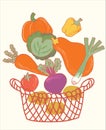 Basket with fresh vegetables. Vector farm harvest isolated for design