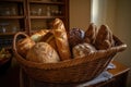 basket of freshly baked artisan breads, ready to be enjoyed Royalty Free Stock Photo