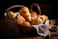 basket of freshly baked flaky puff pastries and turnovers, ready to be enjoyed