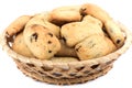 Basket with freshly baked homemade cookies with raisins isolated on a white background Royalty Free Stock Photo