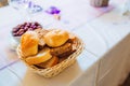 Basket with freshly baked rolls.