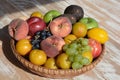 Basket of fruit on table Royalty Free Stock Photo