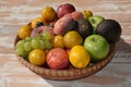 Basket of fruit on table Royalty Free Stock Photo