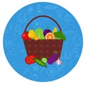 Basket of fruits and vegetables in round shape