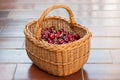 A basket full of bright red freshly picked early sweet cherries Royalty Free Stock Photo