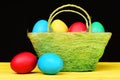 Basket full of colourful painted eggs for Easter Royalty Free Stock Photo