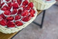 Basket full of cornets filled with red rose for wedding Royalty Free Stock Photo