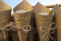 Basket full of cornets filled with rice for wedding