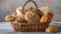 A basket full of different types of bread from crusty baguettes to soft rolls perfect for making sandwiches with various Royalty Free Stock Photo