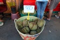 Basket full of durians at Talad Thai fruits market Royalty Free Stock Photo