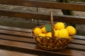 Basket full of fresh ripe lemons close-up. Royalty Free Stock Photo