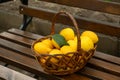 Basket full of fresh ripe lemons close-up. Royalty Free Stock Photo
