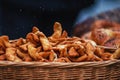 Basket full of fried dough sweets. Royalty Free Stock Photo