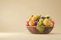 A basket full of fruit is displayed on a background with Generative AI Royalty Free Stock Photo