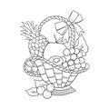 Basket full of fruits in vector line art illustration Royalty Free Stock Photo