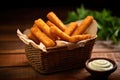 a basket full of golden brown mozzarella sticks