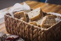 Basket full of home made fresh baked bread Royalty Free Stock Photo