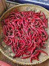 A Basket Full Of Hot Red Chillies Royalty Free Stock Photo