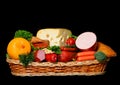 Basket full of meat and cheese grocery Royalty Free Stock Photo