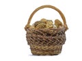 Basket full of morel cap mushrooms on white background Royalty Free Stock Photo