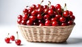 A basket full of sweet red cherries isolated on white background Royalty Free Stock Photo