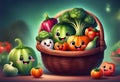 A basket full of vegetables with smiling faces put together Generative AI Royalty Free Stock Photo