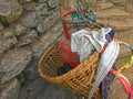 Basket with gas bottle in Himalayas Mountains Annapurna trek Royalty Free Stock Photo