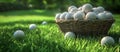Basket of Golf Balls in Grass Royalty Free Stock Photo