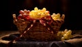 Basket of grapes, wicker and yellow, a feast for nature generated by AI