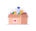 Basket of groceries for charity. Concept of help, social care, volunteering, support for poor people, food donation, charity.