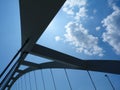 Basket handle design white steel bridge arches under blue sky